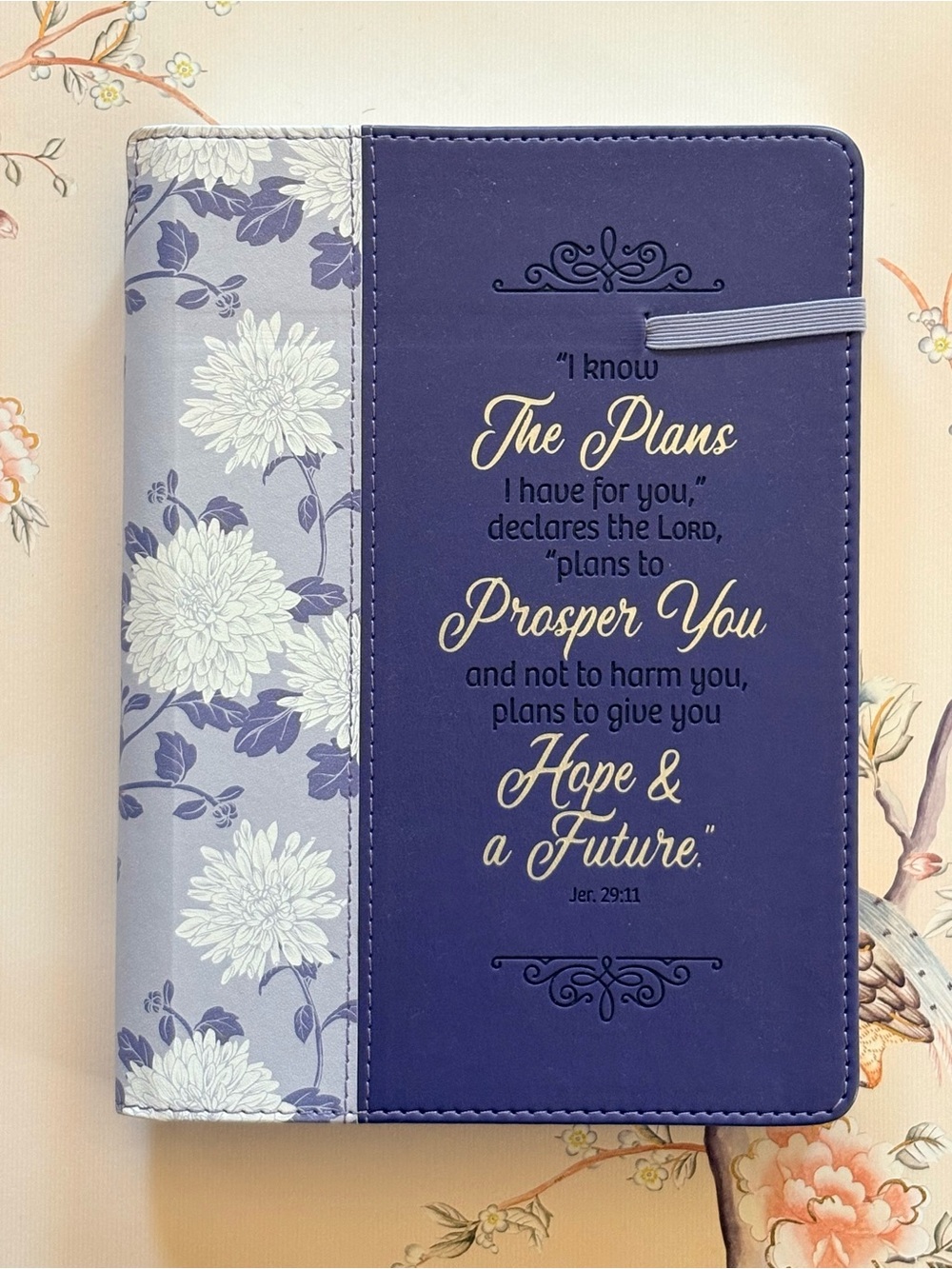 Christian Art Gifts I Know The Plans Purple Floral Journal W/ Elastic Pen Holder
